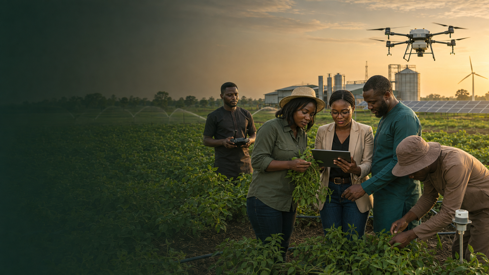 Benue farmers and technology professionals using drone-enabled smart agriculture systems